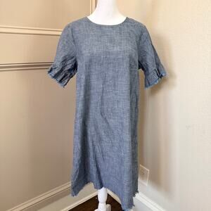 BeachLunchLounge Chambray Shift Dress Blue Cotton Ruffle Sleeve M 100% Cotton